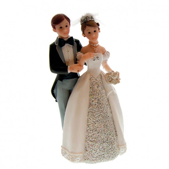 Сватбена фигурка - Двойка с брокат 14см - модел 1