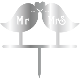 Връх за торта "Мистър § Мисис - влюбени гълъбчета" - сребърен