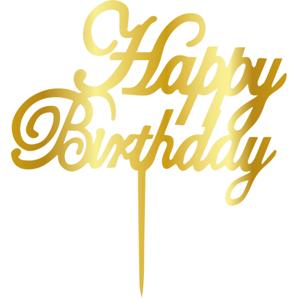 Връх за торта "Happy Birthday 2" - златен