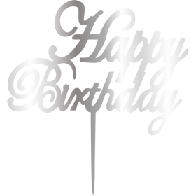 Връх за торта "Happy Birthday 2" - сребърен