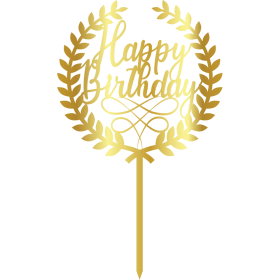 Връх за торта "Happy Birthday с златен венец" - златен
