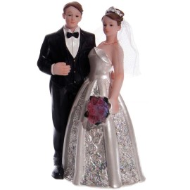 Сватбена фигурка - Двойка със светещ букет 1 - 16см