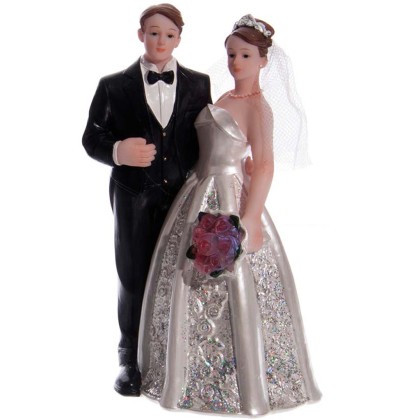 Сватбена фигурка - Двойка със светещ букет 1 - 16см
