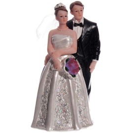 Сватбена фигурка - Двойка със светещ букет 2 - 16см