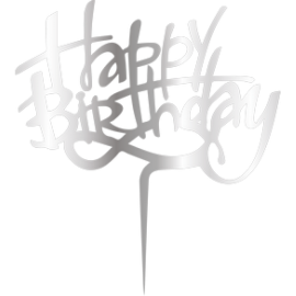 Връх за торта "Happy Birthday" - сребърен