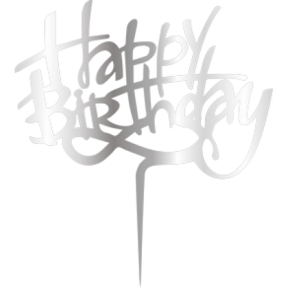 Връх за торта "Happy Birthday" - сребърен