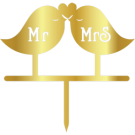 Връх за торта "Мистър § Мисис - влюбени гълъбчета" - златен