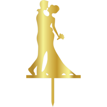 Връх за торта "Брачна двойка с букет" - златен