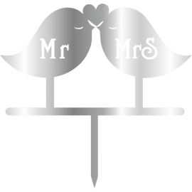 Връх за торта "Мистър § Мисис - влюбени гълъбчета" - сребърен