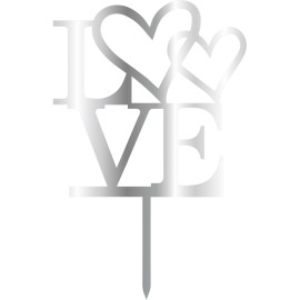 Връх за торта "Love - с две сърца" - сребърен