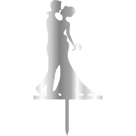 Връх за торта "Брачна двойка с букет" - сребърен