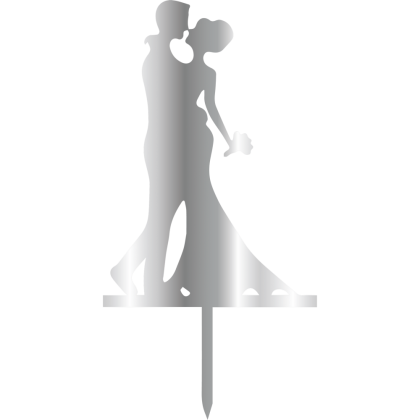 Връх за торта "Брачна двойка с букет" - сребърен