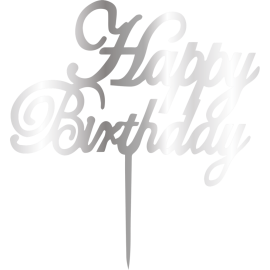 Връх за торта "Happy Birthday 2" - сребърен