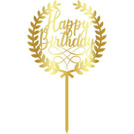 Връх за торта "Happy Birthday с златен венец" - златен