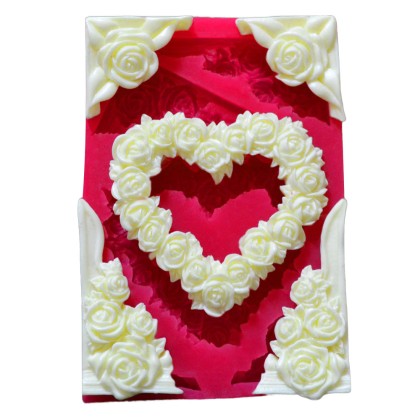 Силиконов калъп "Рамка сърце с рози"