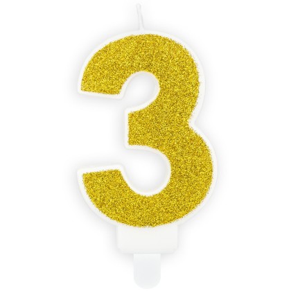Свещ със Златен брокат цифра №3