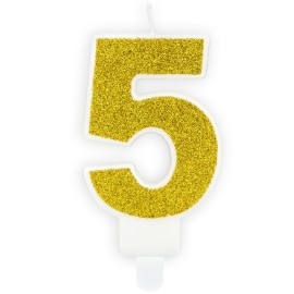 Свещ със Златен брокат цифра №5