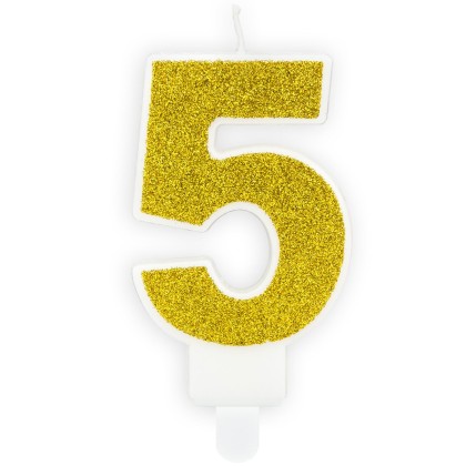 Свещ със Златен брокат цифра №5