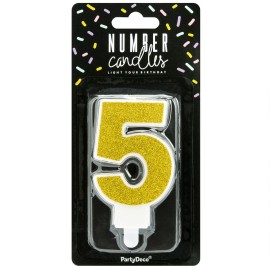 Свещ със Златен брокат цифра №5