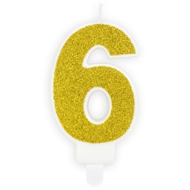 Свещ със Златен брокат цифра №6