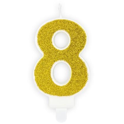 Свещ със Златен брокат цифра №8
