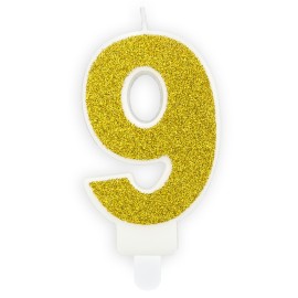 Свещ със Златен брокат цифра №9