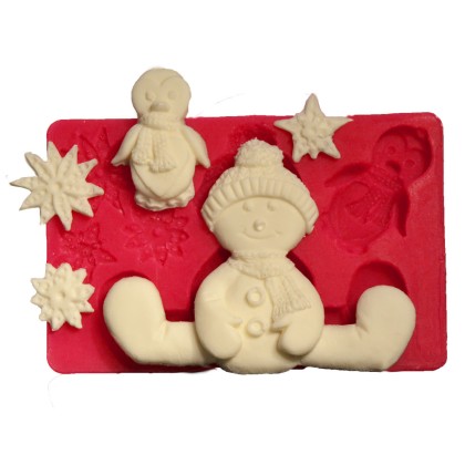 Силиконов калъп "Дете с пингвин и снежинки"