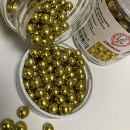 Захарна поръска "Перли" 5мм - златни - 50гр