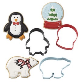 Комплект метални кутери "Пингвин, стъклено кълбо и бяла мечка" - 3 елемента