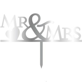 Връх за торта "Мистър § Мисис" - сребърен