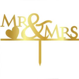 Връх за торта "Мистър & Мисис" - златен