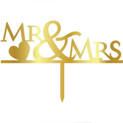 Връх за торта "Мистър & Мисис" - златен